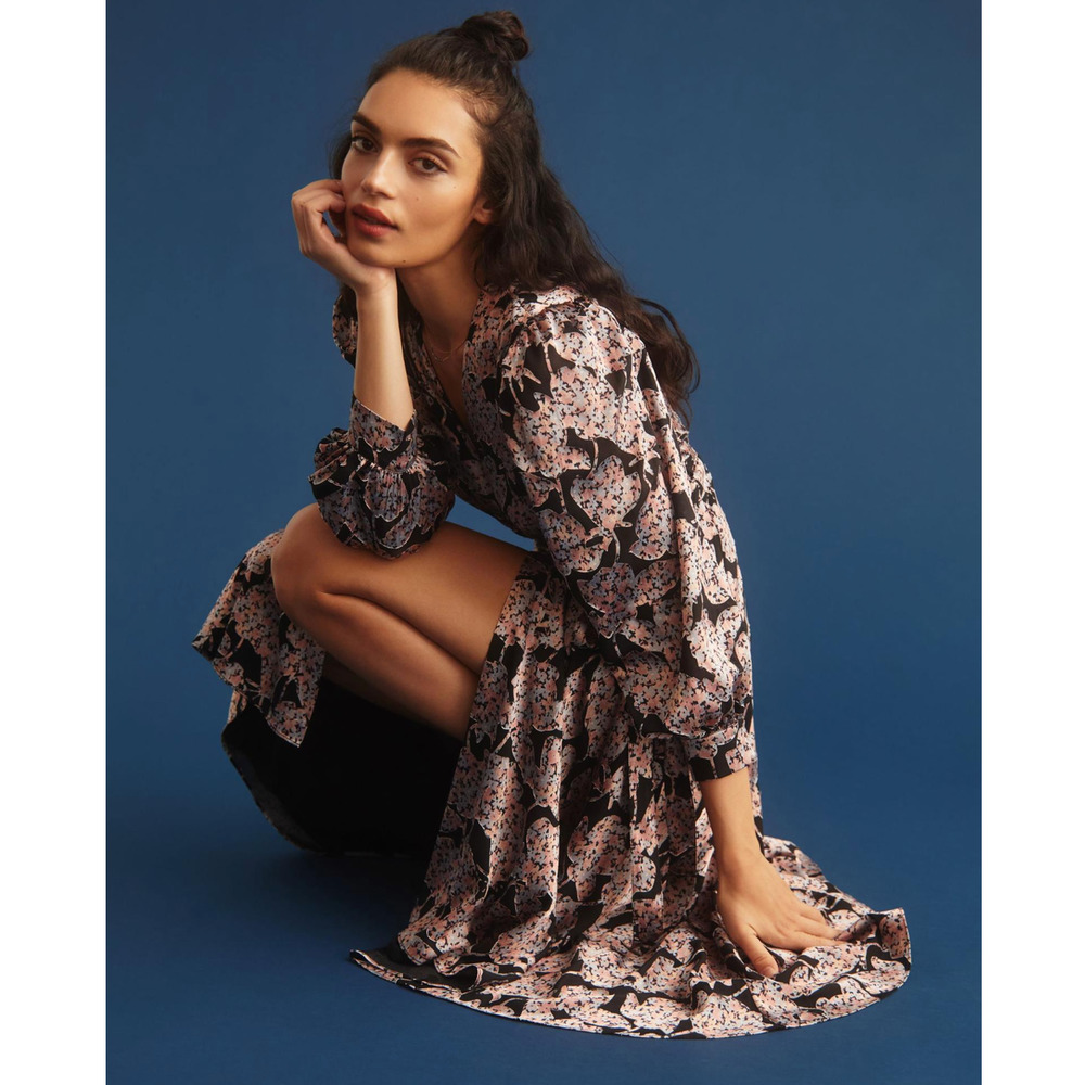 ANTHROPOLOGIE x CABALLERO Floral Satin Wrap Dress {II23}